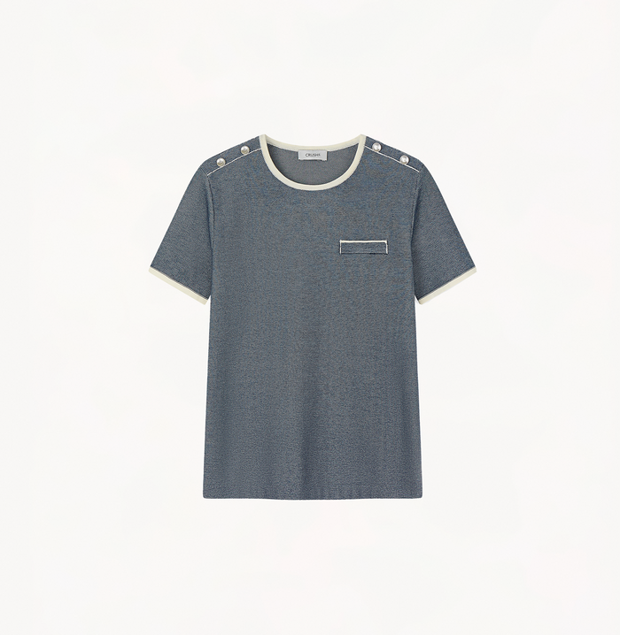 Crush DENIM-LOOK CREWNECK TOP Navy Blue