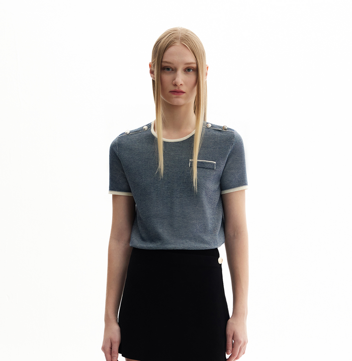 crush DENIM-LOOK CREWNECK TOP Navy blue