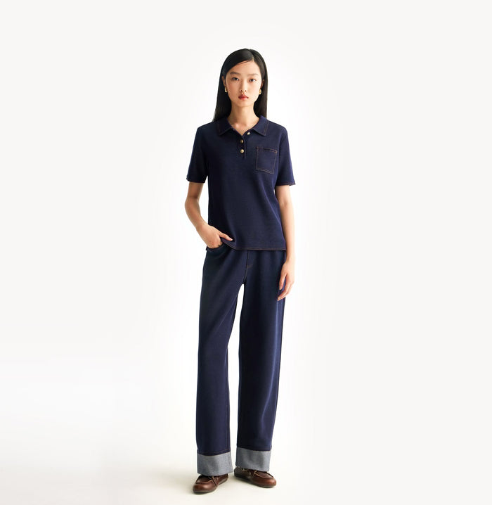 crush DENIM-LOOK TROUSERS Dark navy