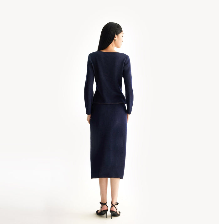 Crush DENIM-LOOK U-NECK JACKET Navy Blue