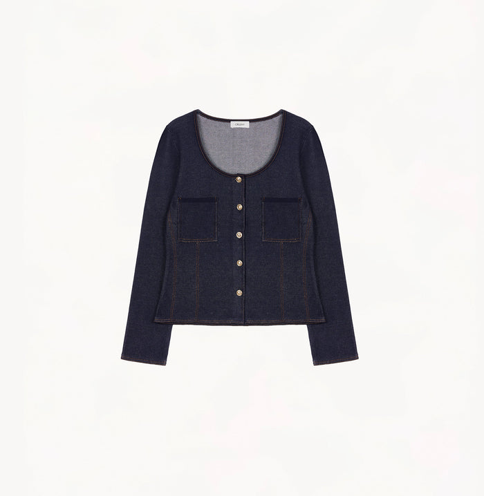 Crush DENIM-LOOK U-NECK JACKET Navy Blue