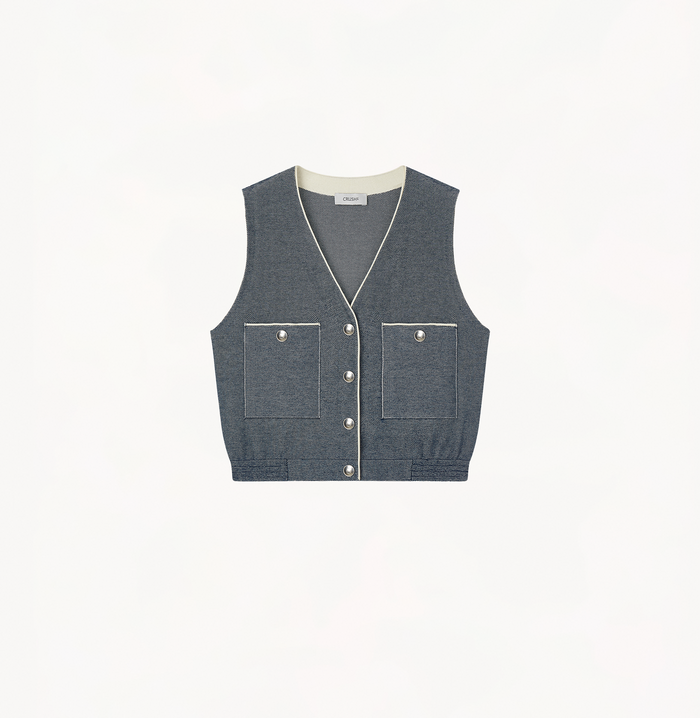Crush DENIM-LOOK V-NECK WAISTCOAT Navy Blue