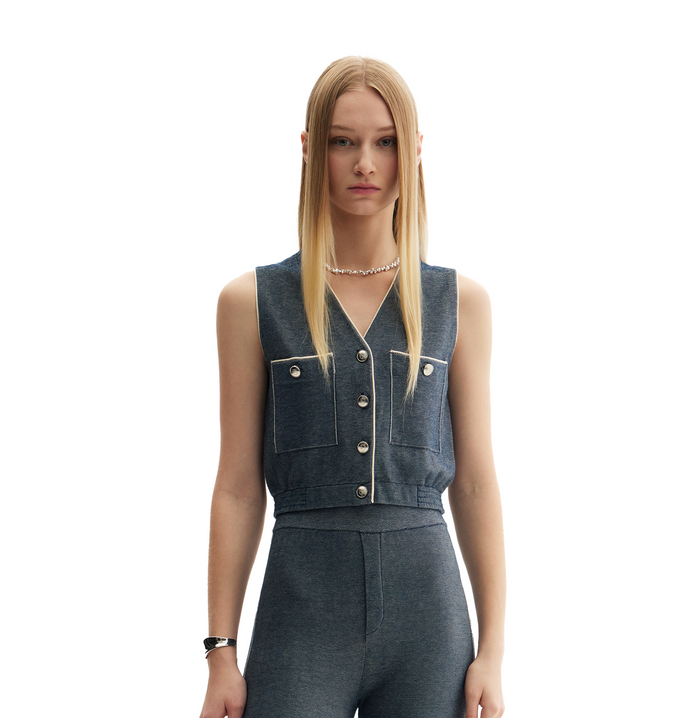 crush DENIM-LOOK V-NECK WAISTCOAT Navy blue