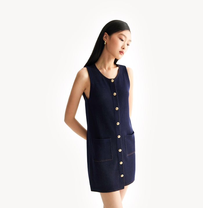 Crush DENIM-LOOK VEST DRESS Navy Blue