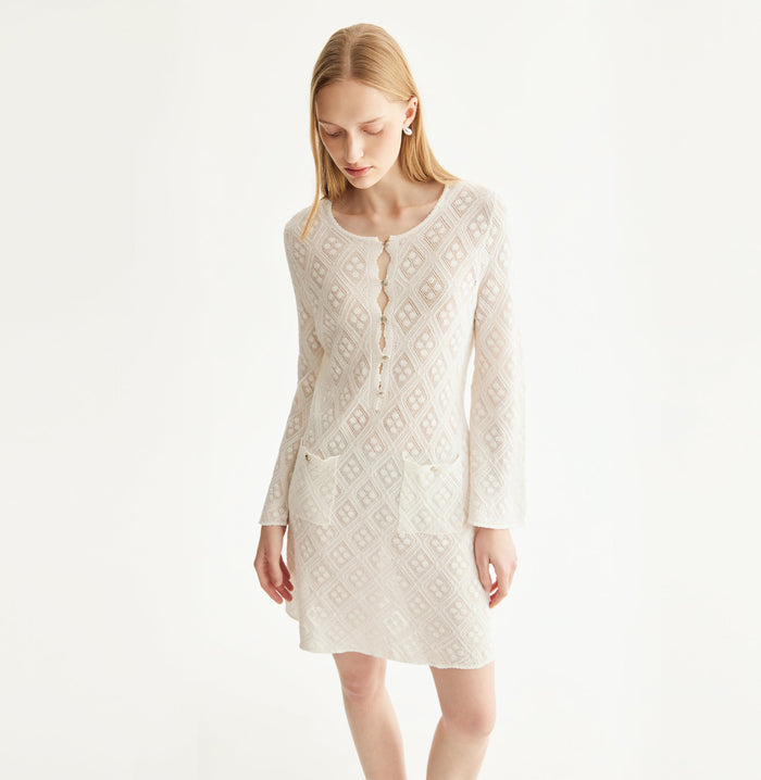 Crush DIAMOND POINTELLE DRESS White