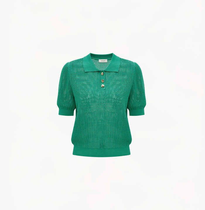 Crush GOLD BUTTONS POINTELLE POLO TOP Navy