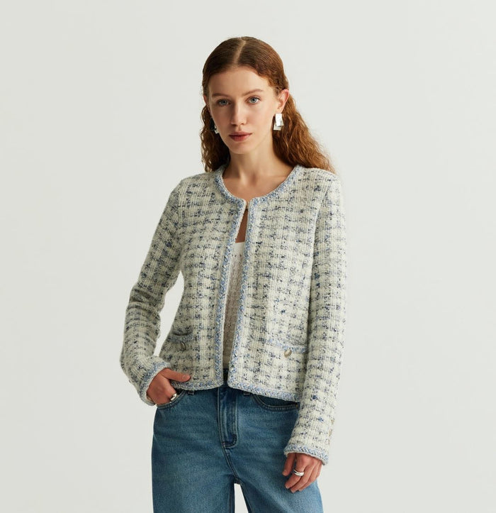 crush HOUNDSTOOTH CREWNECK JACKET Blue