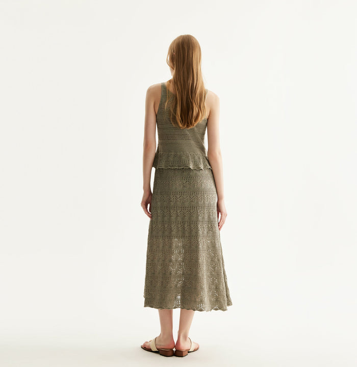 Crush LINEN SEQUINED POINTELLE DRESS Grey Green