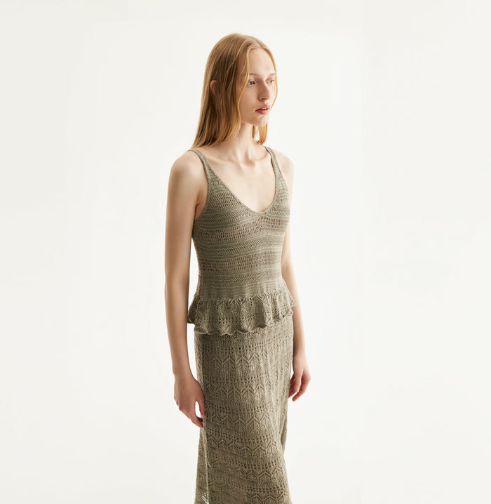 Crush LINEN SEQUINED POINTELLE DRESS Grey Green