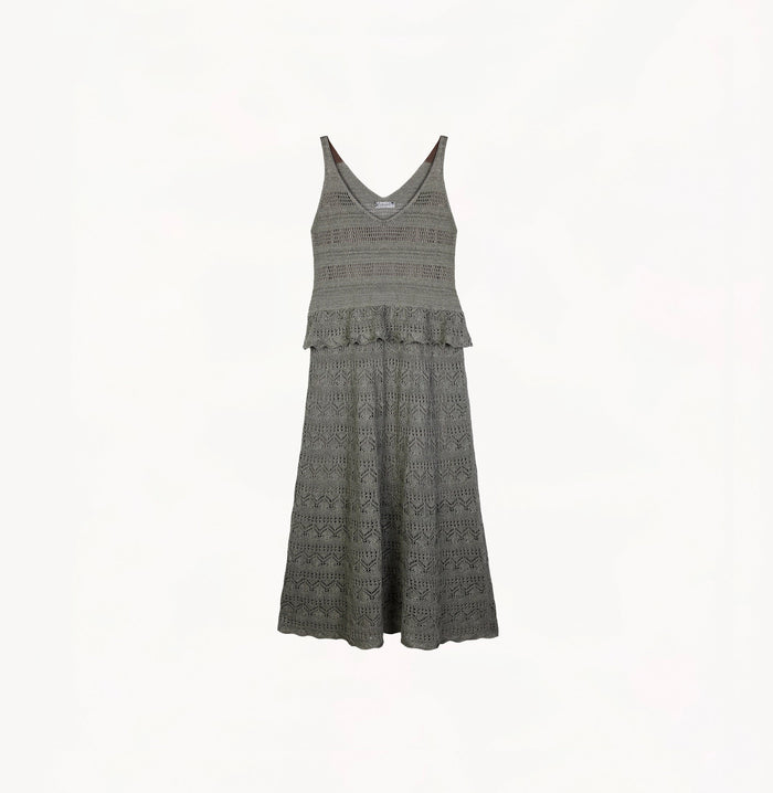 Crush LINEN SEQUINED POINTELLE DRESS Grey Green