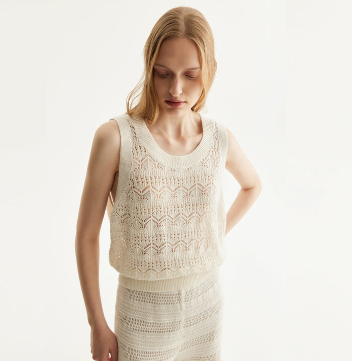 Crush LINEN SEQUINED POINTELLE TANK TOP White