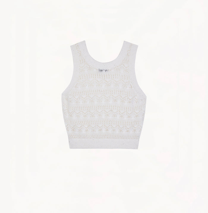 Crush LINEN SEQUINED POINTELLE TANK TOP White