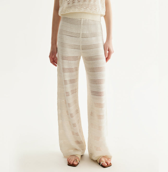 Crush LINEN SEQUINED POINTELLE TROUSERS White