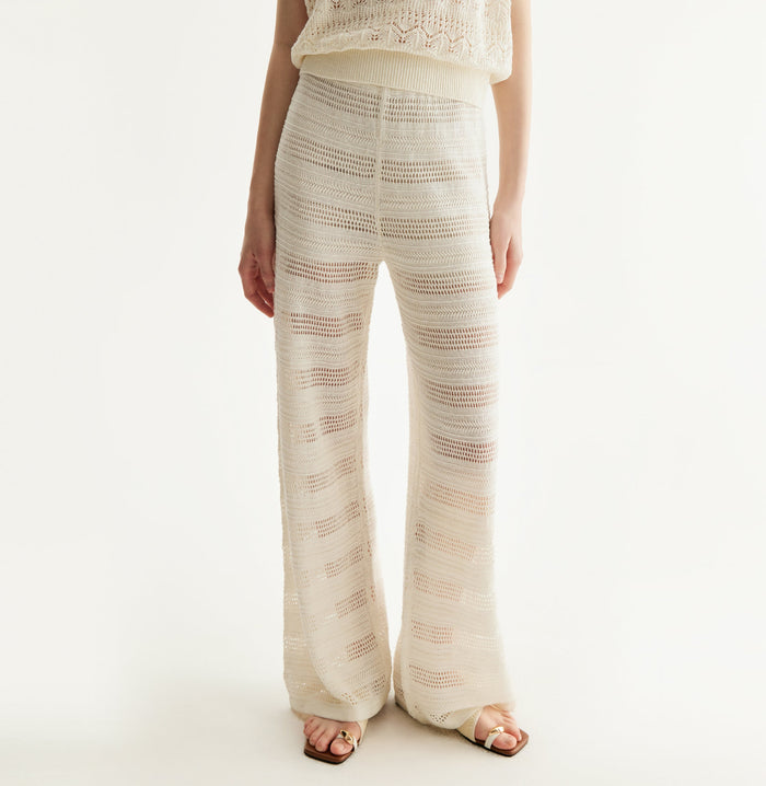 crush LINEN SEQUINED POINTELLE TROUSERS White