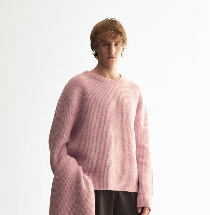 crush MEN'S CREWNECK RIBBED SWEATER Fushia