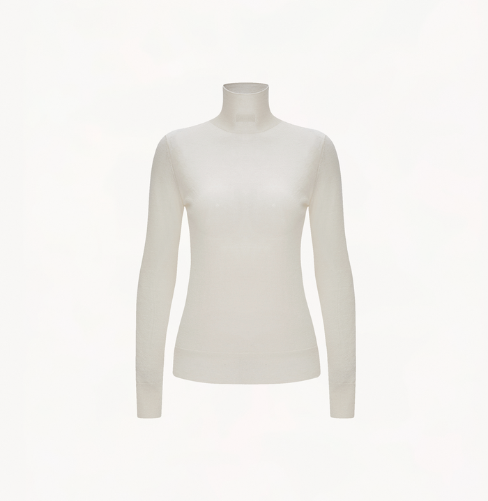 Crush METALLIC CASHMERE TURTLENECK TOP White