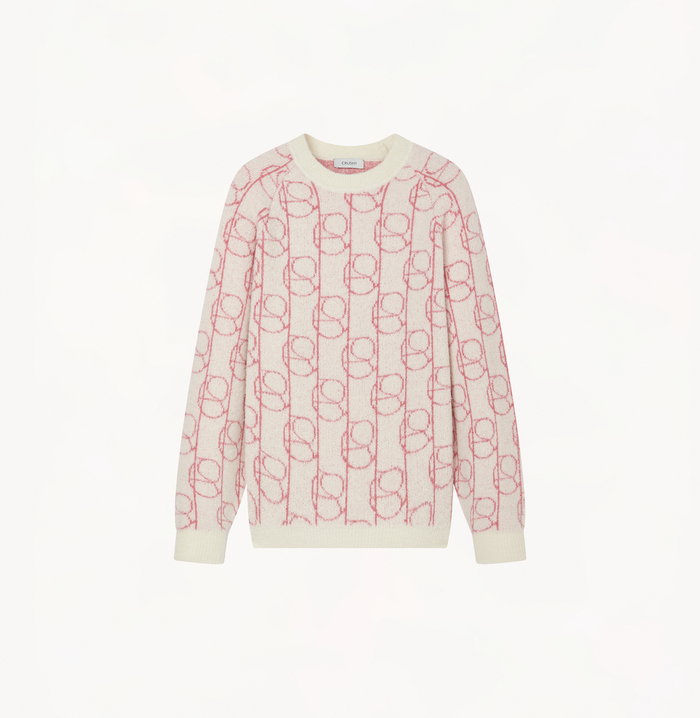 Crush MONOGRAM TEDDY FLEECE SWEATSHIRT White／Pink