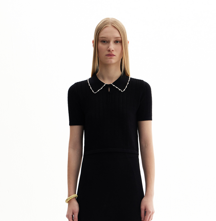 crush PEARL EMBELLISHED POLO Black
