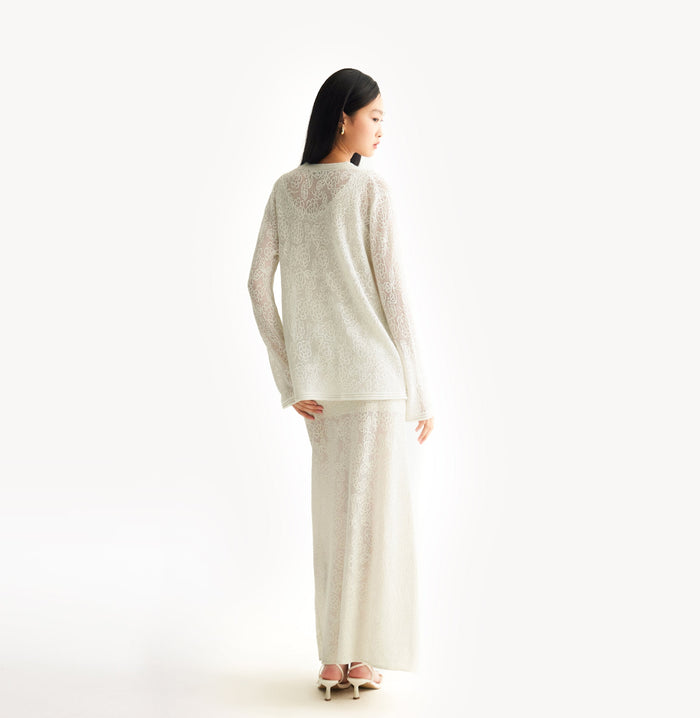 Crush POINTELLE JACQUARD RIBBON CARDIGAN White