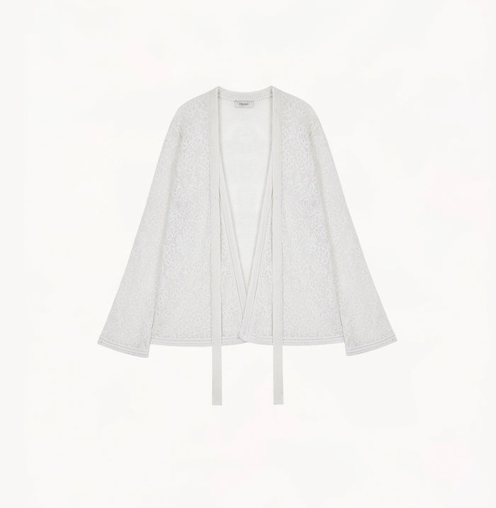 Crush POINTELLE JACQUARD RIBBON CARDIGAN White