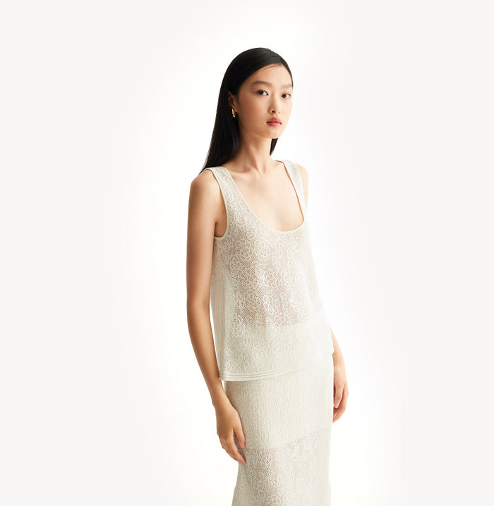 Crush POINTELLE JACQUARD U-NECK TANK TOP White