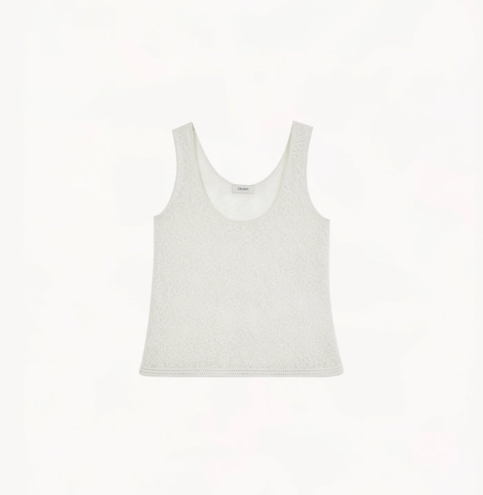 Crush POINTELLE JACQUARD U-NECK TANK TOP White