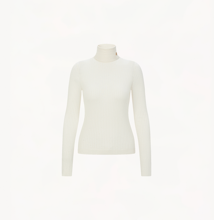 Crush RIBBED CASHMERE TURTLENECK TOP White