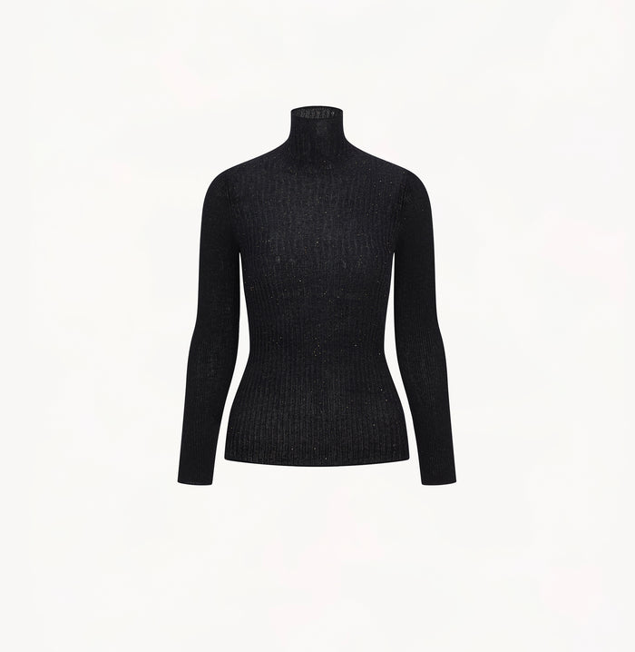 Crush RIBBED OMBRÉ CASHMERE TURTLENECK TOP Black