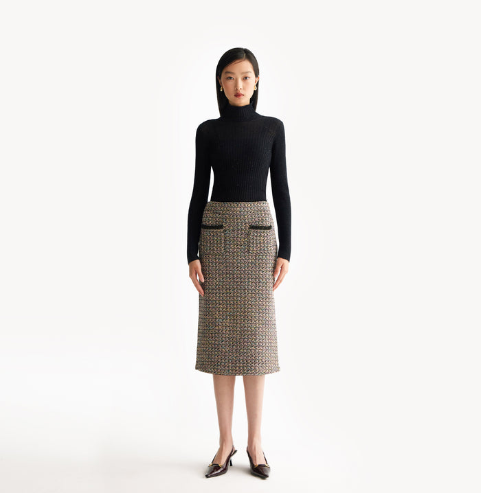 crush RIBBED OMBRÉ CASHMERE TURTLENECK TOP Black