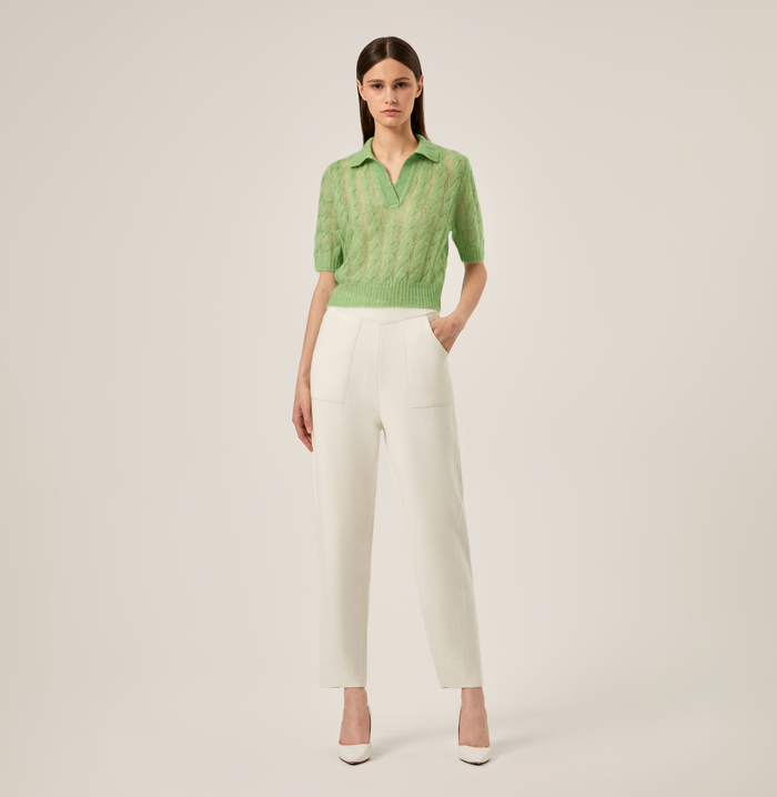 crush SHEER MOHAIR SHORT SLEEVE POLO SHIRT White