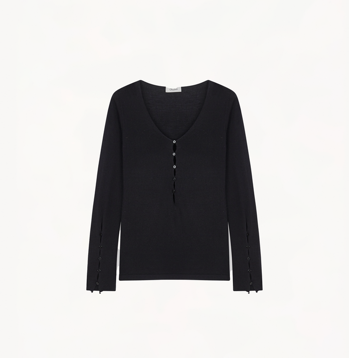 Crush SILK CASHMERE BUTTONED TOP Black