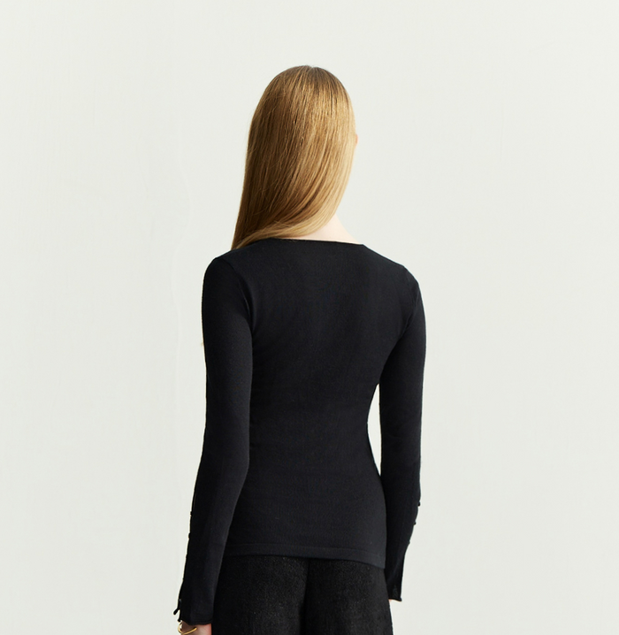 Crush SILK CASHMERE BUTTONED TOP Black