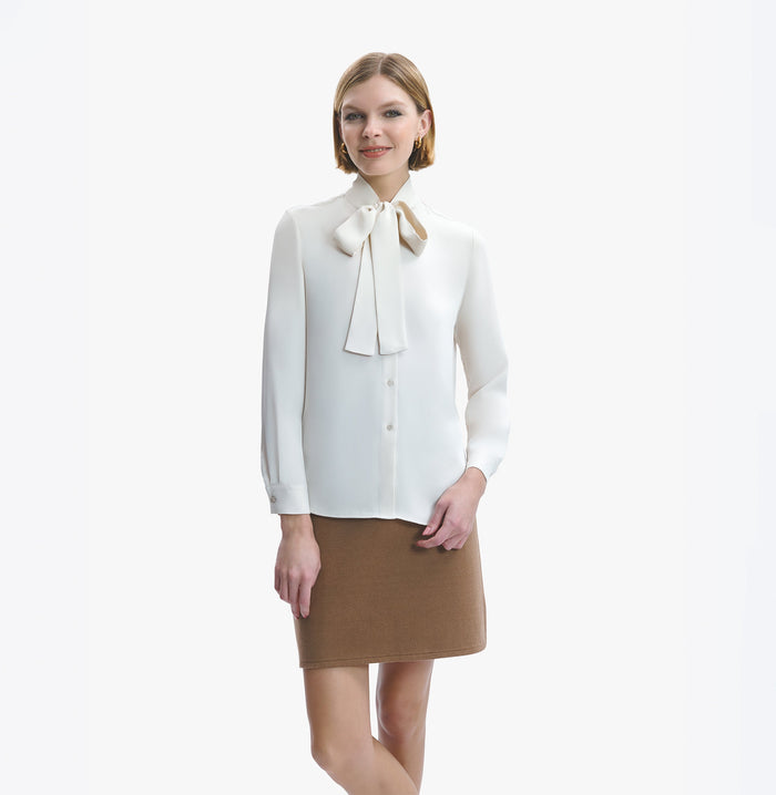 Crush SILK SHIRT WITH RIBBONS Cream Beige