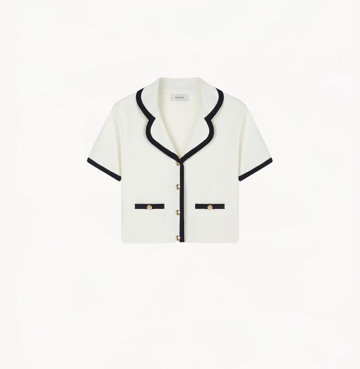 Crush TRIMMED SHORT-SLEEVED LAPEL JACKET White