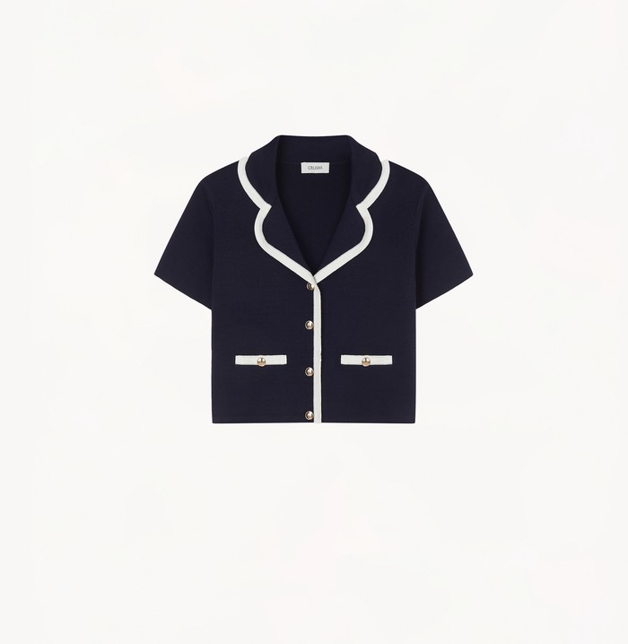 Crush TRIMMED SHORT-SLEEVED LAPEL JACKET White