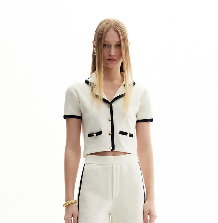 crush TRIMMED SHORT-SLEEVED LAPEL JACKET White