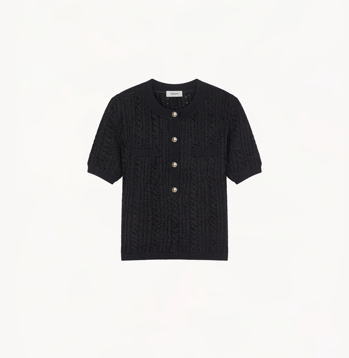 Crush VELVET CABLE-KNIT TOP Black
