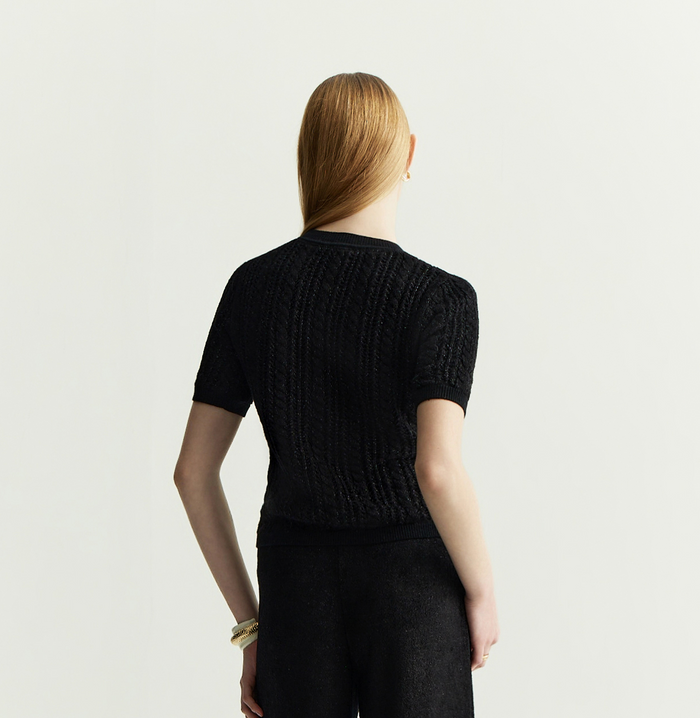 Crush VELVET CABLE-KNIT TOP Black