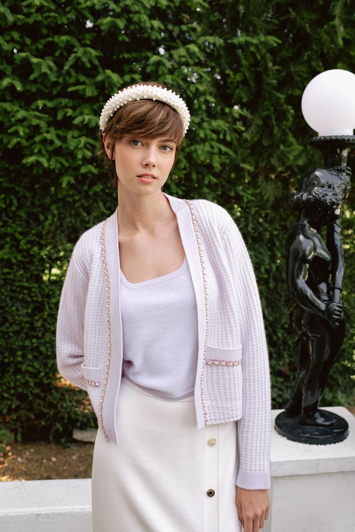 Crush WAFFLE KNIT CASHMERE CARDIGAN Milk Taro