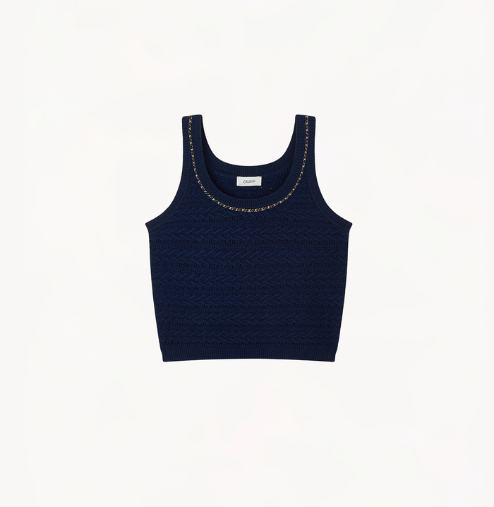 Crush WOOL CABLE-KNIT TANK TOP Navy