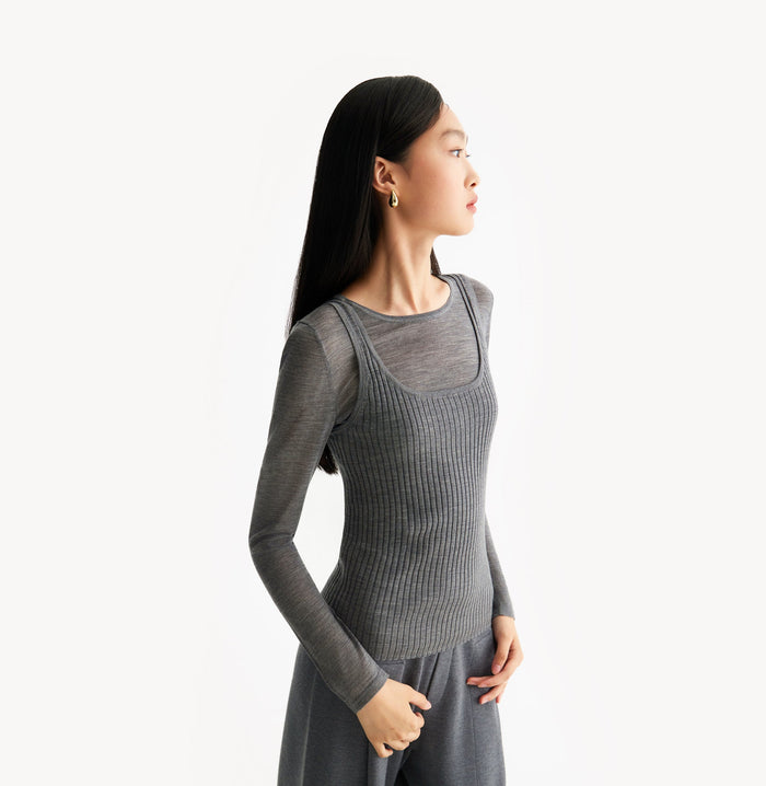 Crush WOOL LAYERED CREWNECK TOP Grey