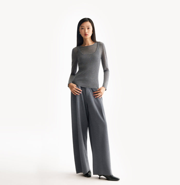 crush WOOL LAYERED CREWNECK TOP Grey