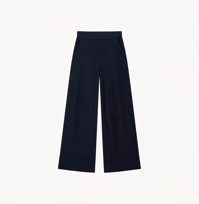 Crush DENIM-LOOK WIDE-LEG FLARED TROUSERS Navy Blue