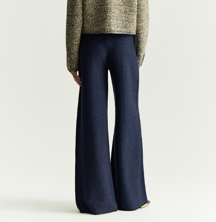 Crush DENIM-LOOK WIDE-LEG FLARED TROUSERS Navy Blue