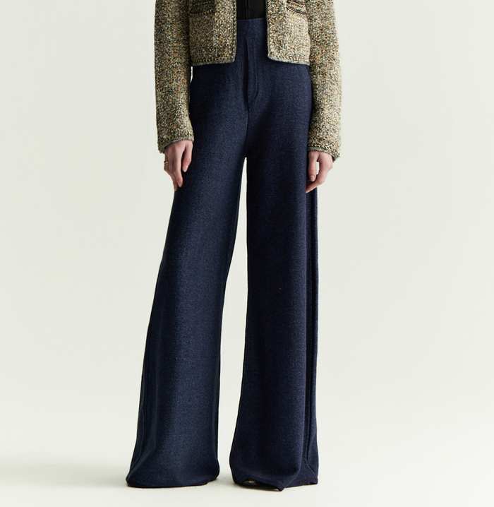 crush DENIM-LOOK WIDE-LEG FLARED TROUSERS Navy blue