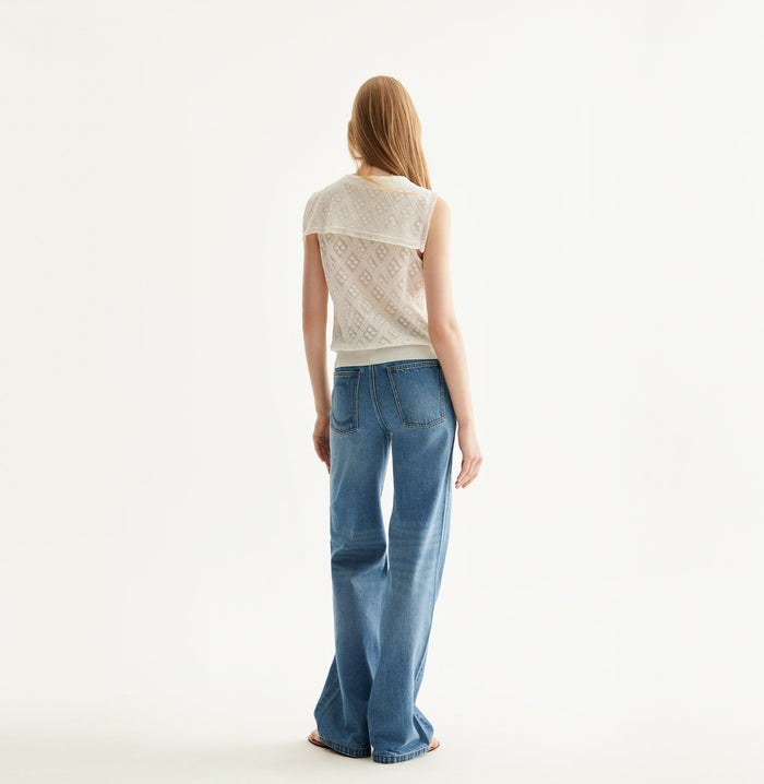 Crush DIAMOND POINTELLE SAILOR COLLAR TANK TOP White