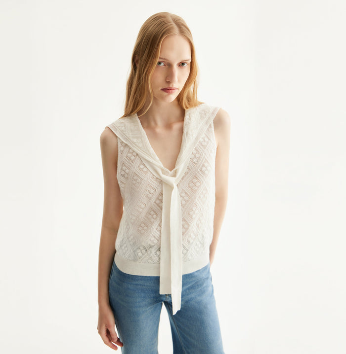 Crush DIAMOND POINTELLE SAILOR COLLAR TANK TOP White