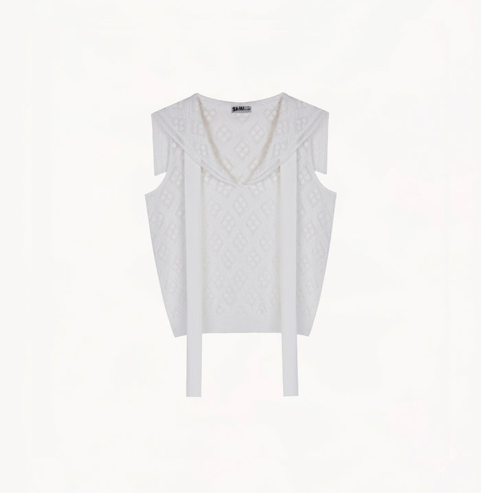 Crush DIAMOND POINTELLE SAILOR COLLAR TANK TOP White