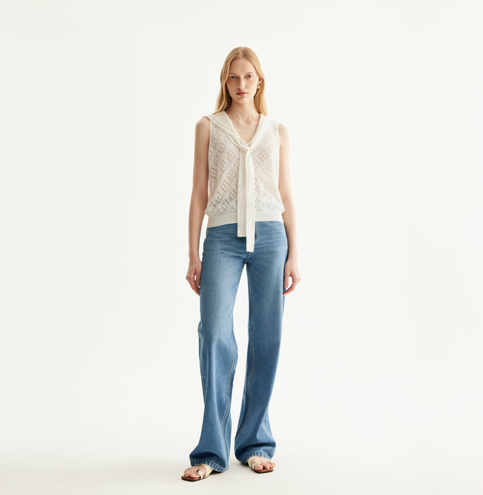 crush DIAMOND POINTELLE SAILOR COLLAR TANK TOP White