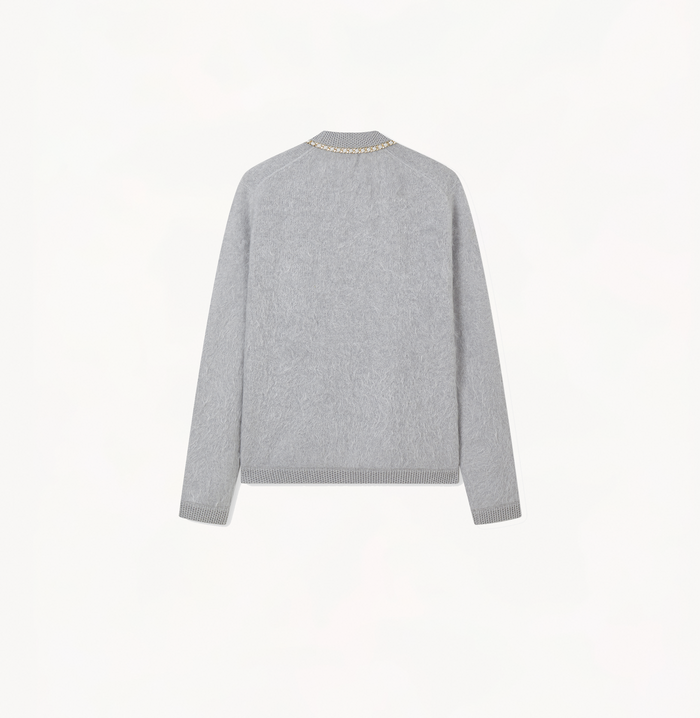 Crush FLUFFY CASHMERE CARDIGAN WITH CHAIN-DETAILED POCKETS Light Grey